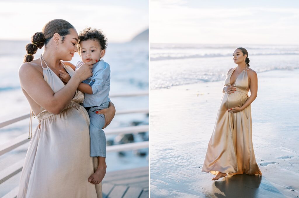 Malibu family maternity photographer capturing a family beach maternity session before welcoming a new baby